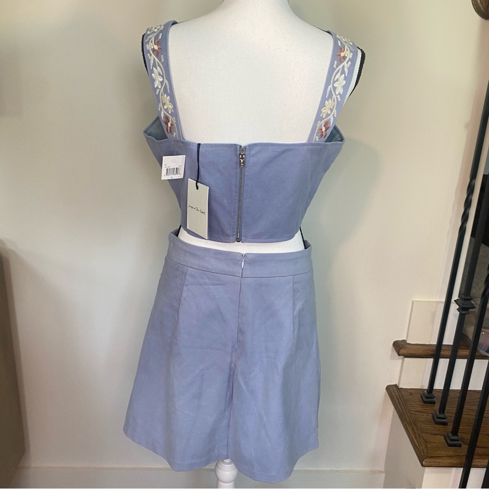 jacquie the label Floral Embroidered Blue Top Mini Skirt 2 piece set large NWT - Picture 7 of 17
